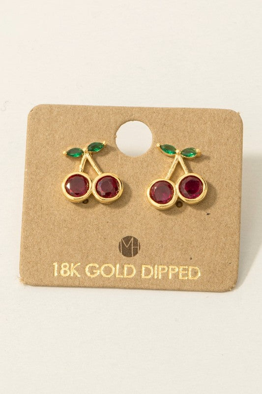 Cherry Stem Must Have Stud Earrings-Gold
