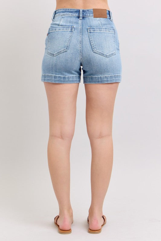 Mid Rise Denim Trouser Short-Medium Wash