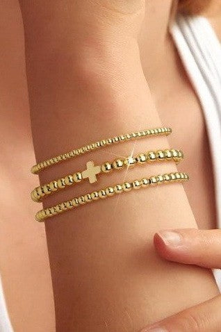 Gold Cross Ball Bead Bracelet Set