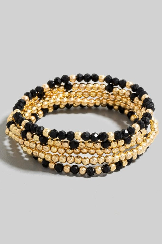 Faceted Glass & Ball Bead Bracelet Set