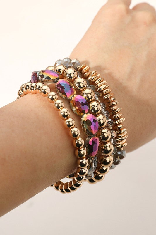 Faceted Bead & Gold Ball Bracelet Set