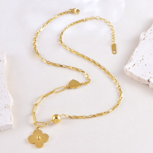 Gold Clover & Heart Chain Necklace