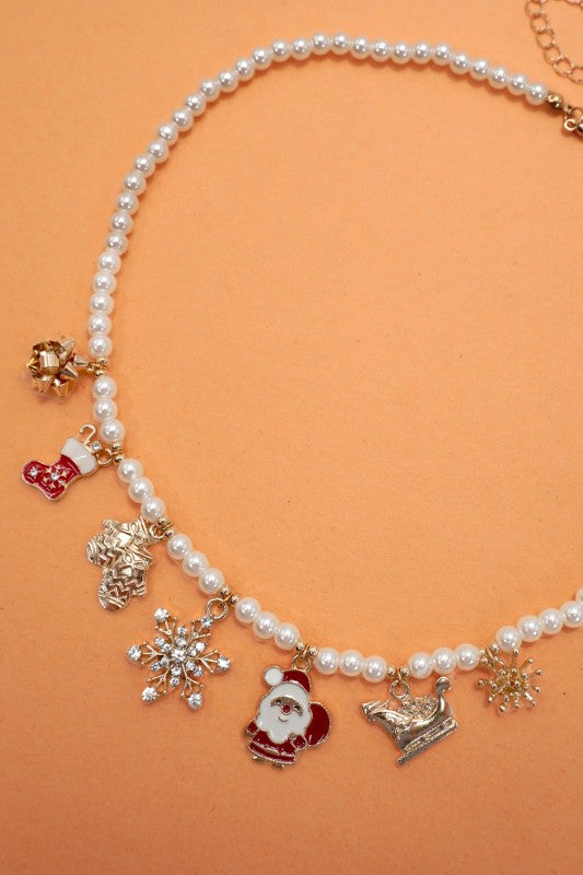 Pearl Christmas Charms Necklace