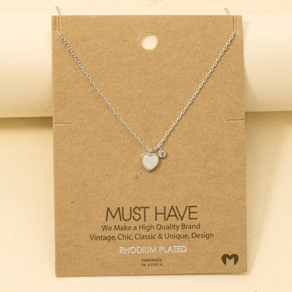 Pearlized Heart & CZ Charm Must Have Necklace