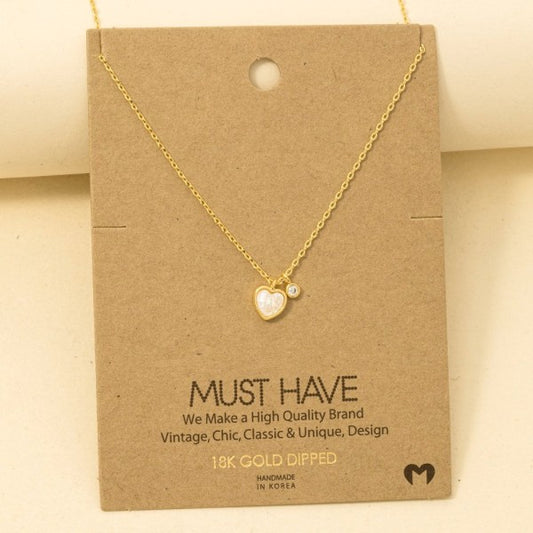 Pearlized Heart & CZ Charm Must Have Necklace