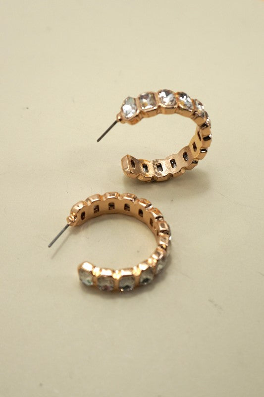 Square Rhinestone Baguette Hoop Earring-Clear
