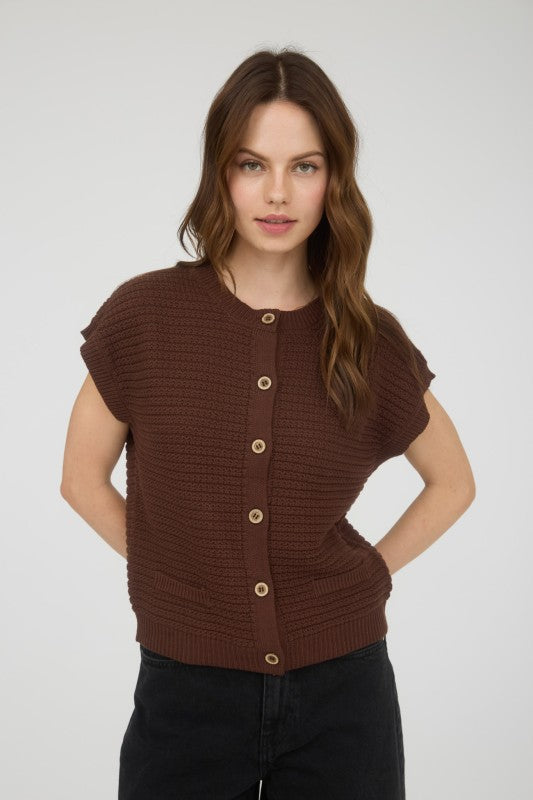 Ribbed Button Down Knit Cardigan Vest