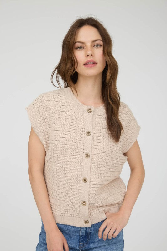 Ribbed Button Down Knit Cardigan Vest