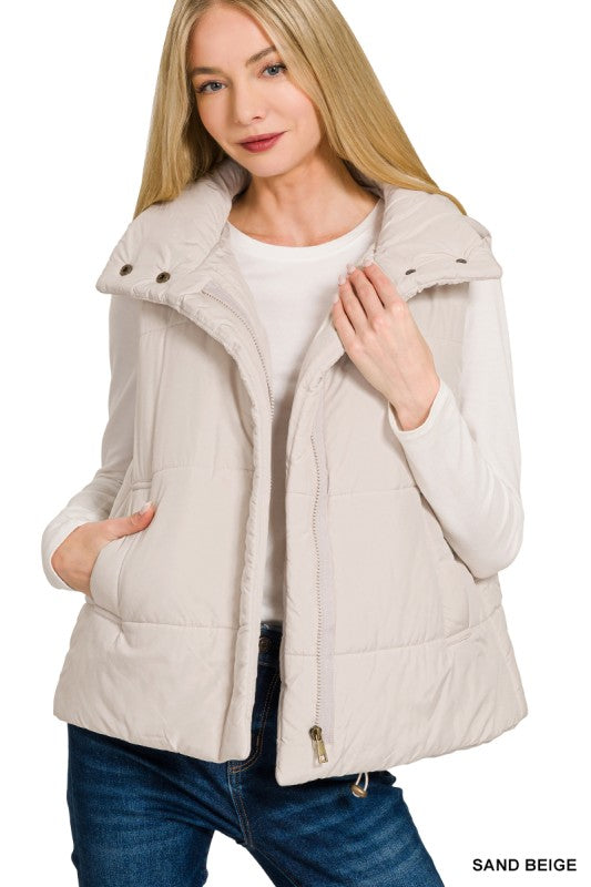 Solid Zip Up Puffer Vest