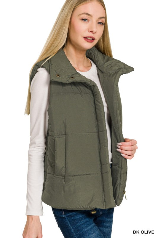 Solid Zip Up Puffer Vest