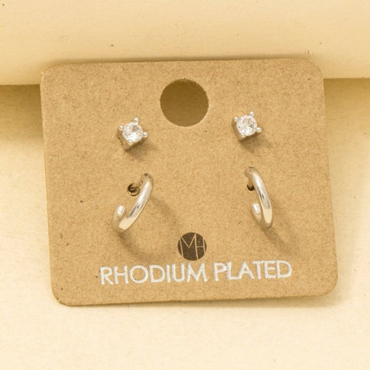 Tiny Hoop & Rhinestone Stud Must Have Earring Set