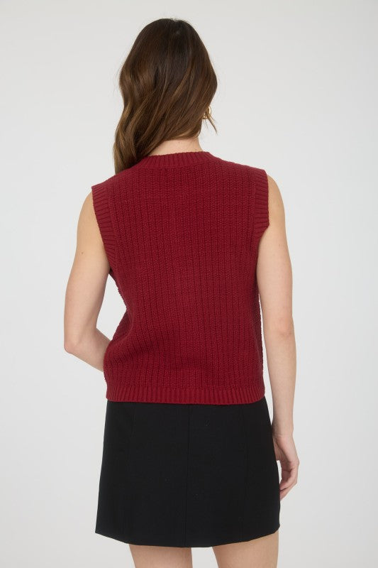 Gold Button Sleeveless Pocket Sweater