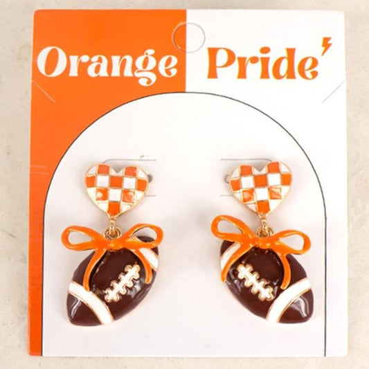 Checkered Heart Football Bow Drop Earring