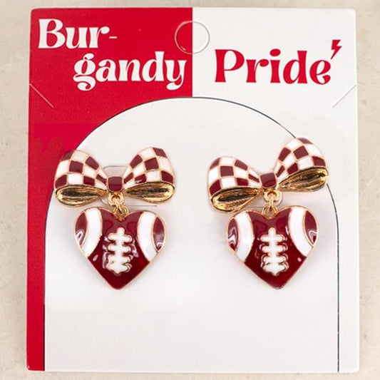 Checkered Bow Heart Shaped Football Earring