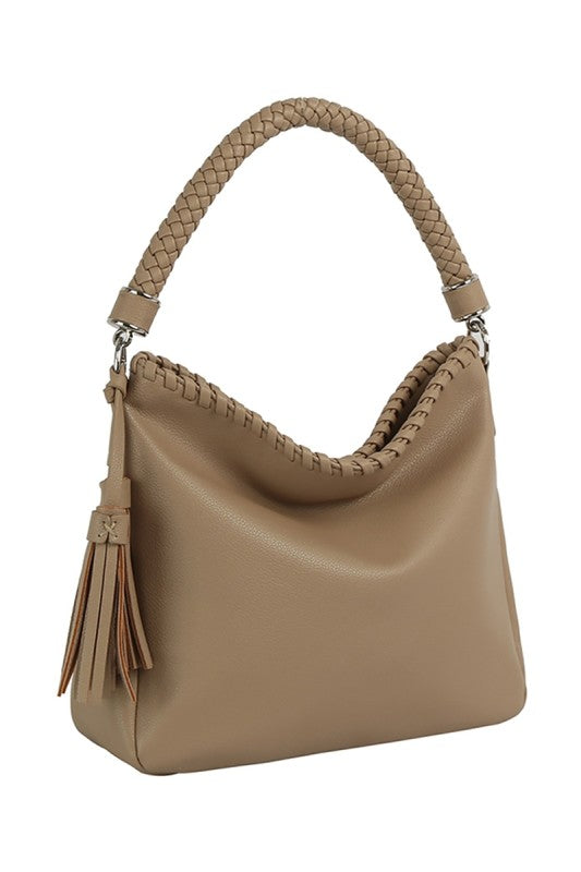 Braided Top Shoulder Bag w/Tassels