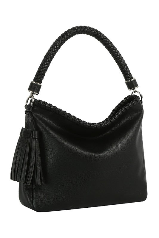 Braided Top Shoulder Bag w/Tassels