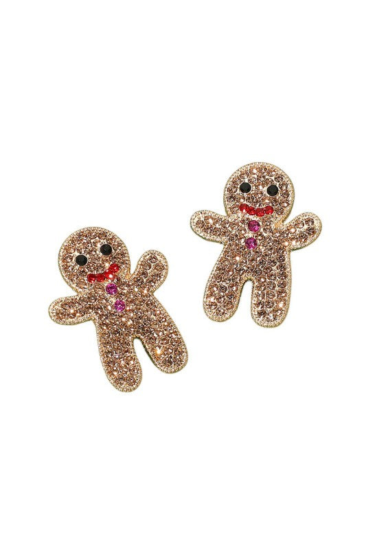 Rhinestone Gingerbread Man Stud Earring