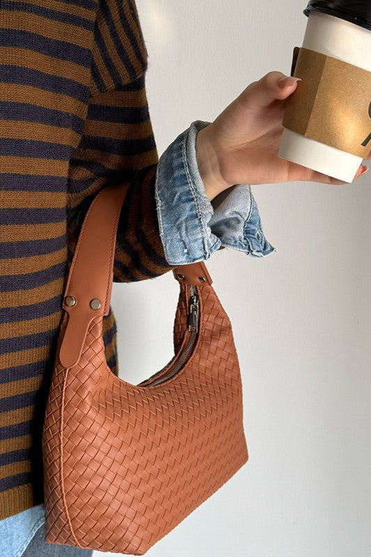 Woven Crescent Shoulder Handbag
