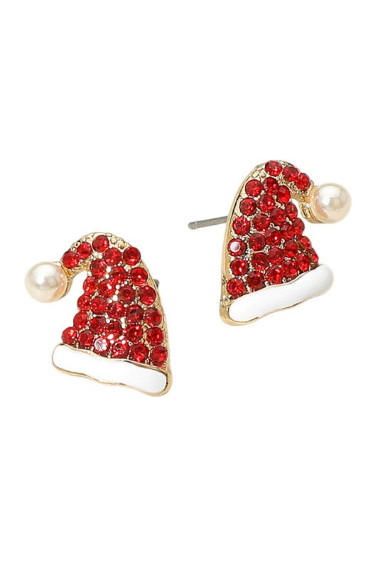 Rhinestone Santa Hat Stud Earring