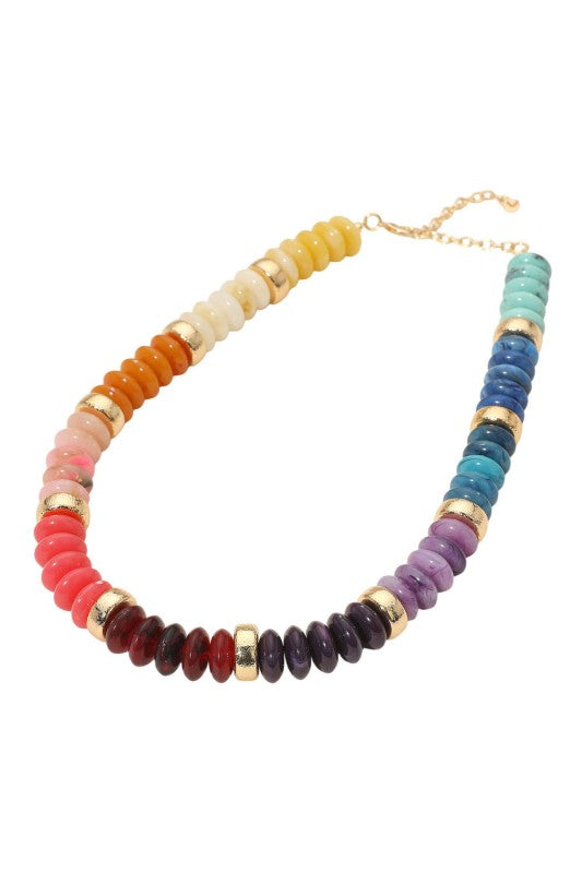 Chunky Resin Disc Beaded Necklace-Multi