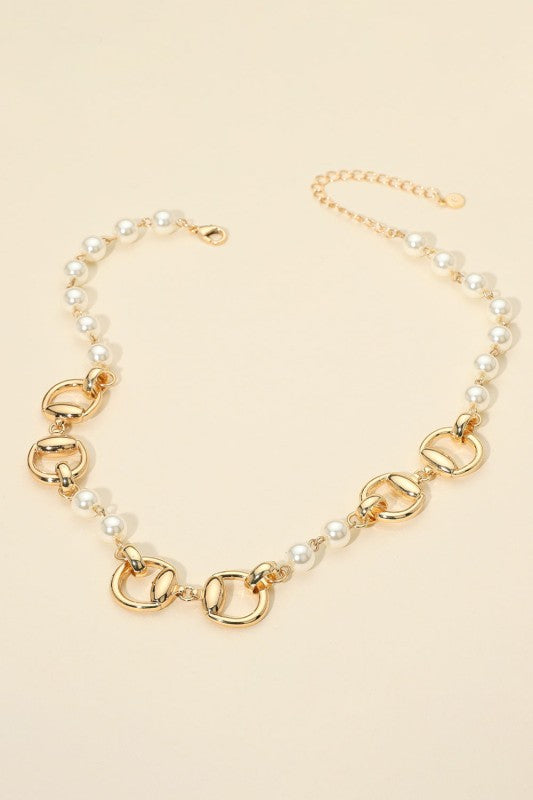Polished Link Pearl Chain Necklace