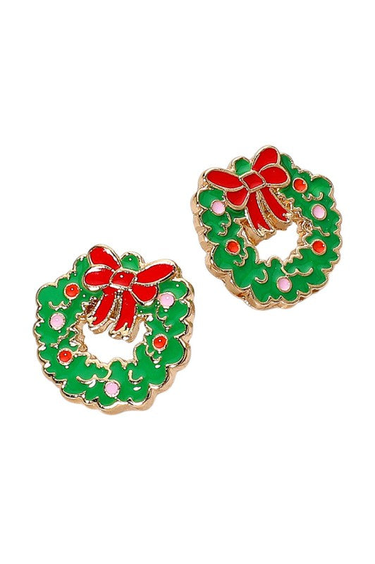 Christmas Bow Wreath Stud Earring