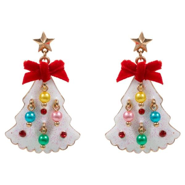 Glitter Tree w/ Bow & Pearl Dangle Charm Earrings