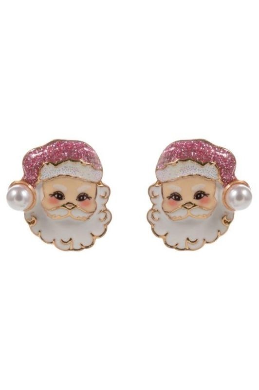 Santa Glitter Hat w/Pearl Stud Earring