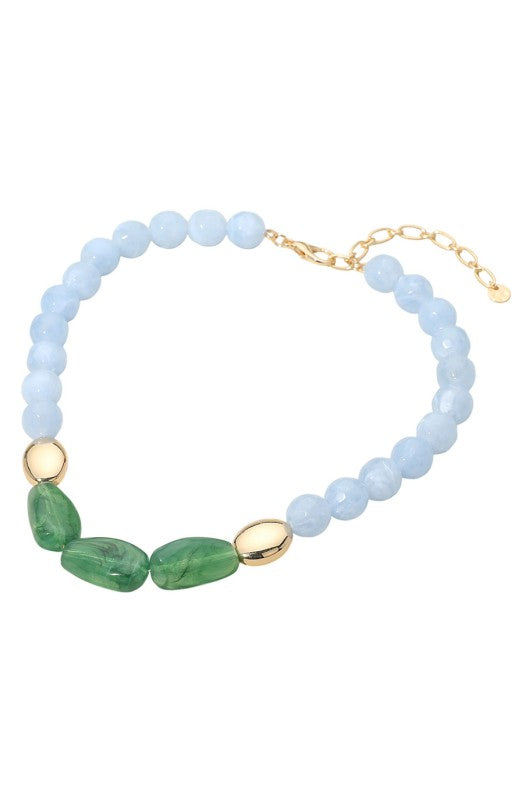 Chunky Tumbled Stone Beaded Necklace-Blue/Green