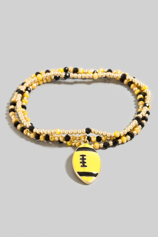 Enamel Football Dangle Beaded Bracelet Set
