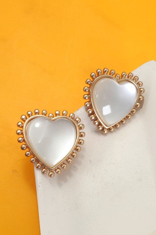 Cat Eye Heart Shaped Stone Studded Earring