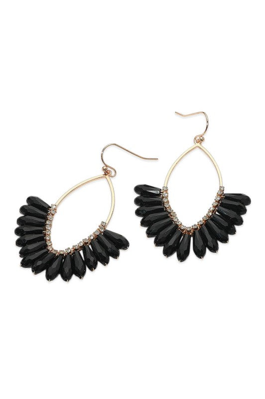 Beaded Marquis Fan Drop Earring-Black