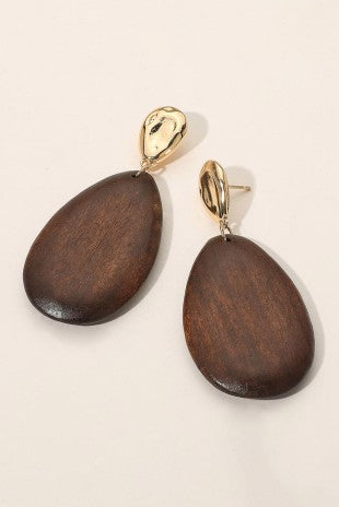 Wood Teardrop Dangle Earring-Brown