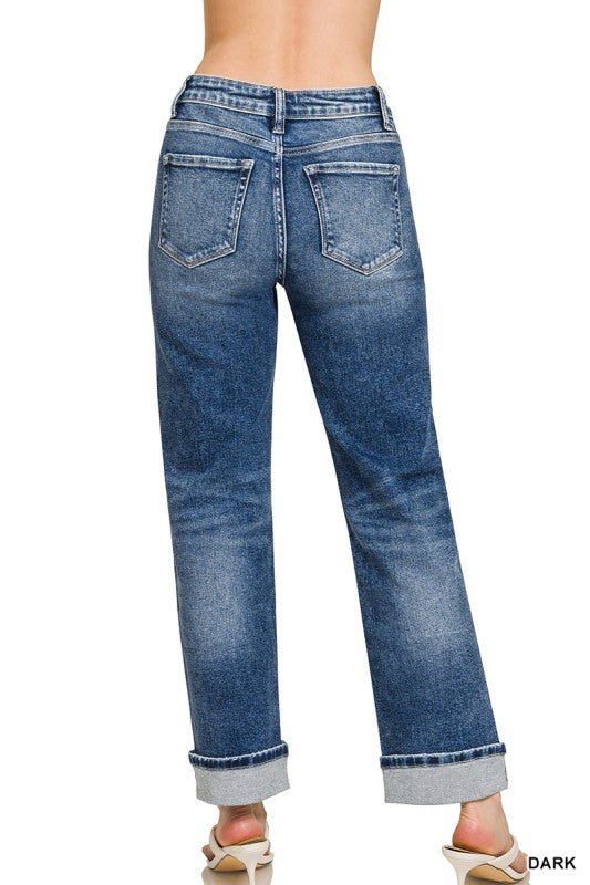 Cuffed Straight Leg Denim-Dark