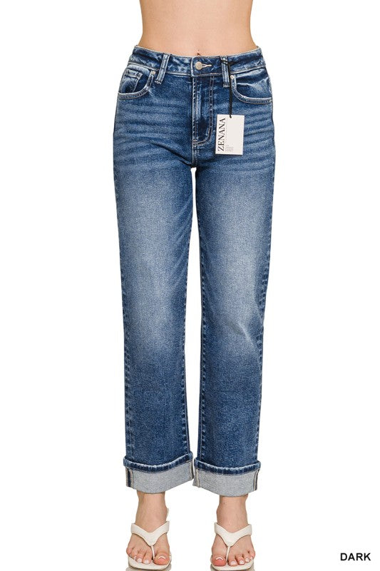 Cuffed Straight Leg Denim-Dark