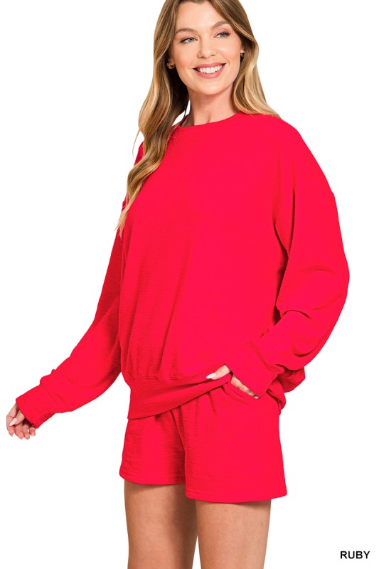 Solid Slub Sweatshirt & Short Set