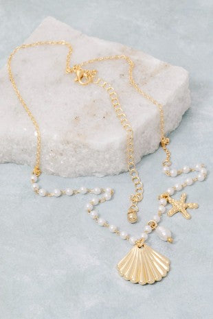 Pearl Chain Necklace with Coastal Charms