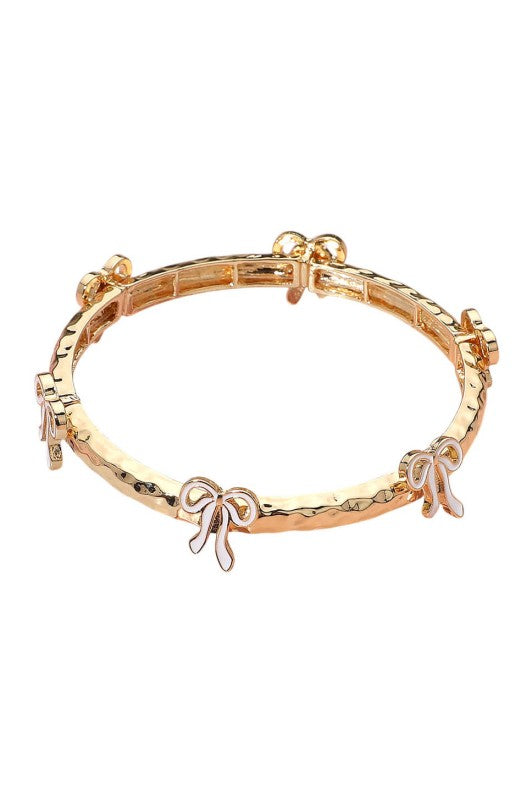 Enamel Bow Hammered Metal Bracelet