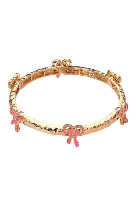 Enamel Bow Hammered Metal Bracelet