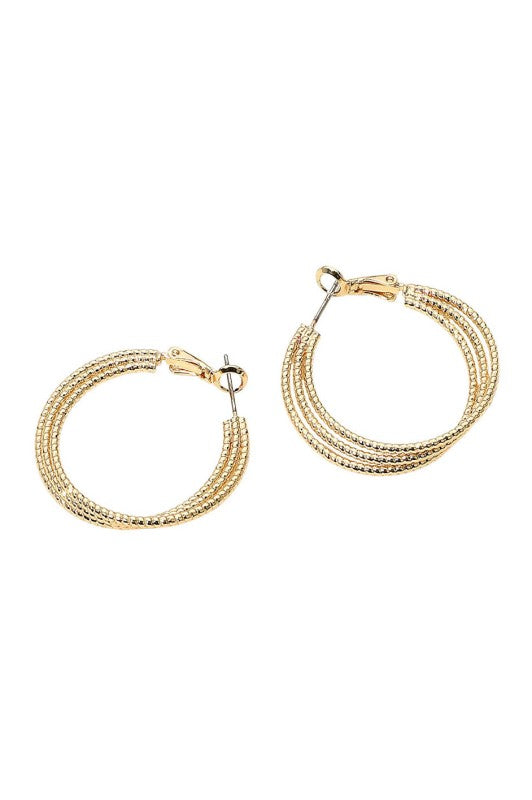 Textured Triple Band Hoop Earring-Gold