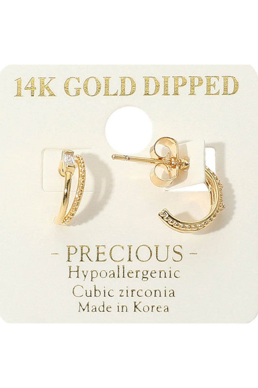 Rhinestone Huggie Hoop Earring-Gold