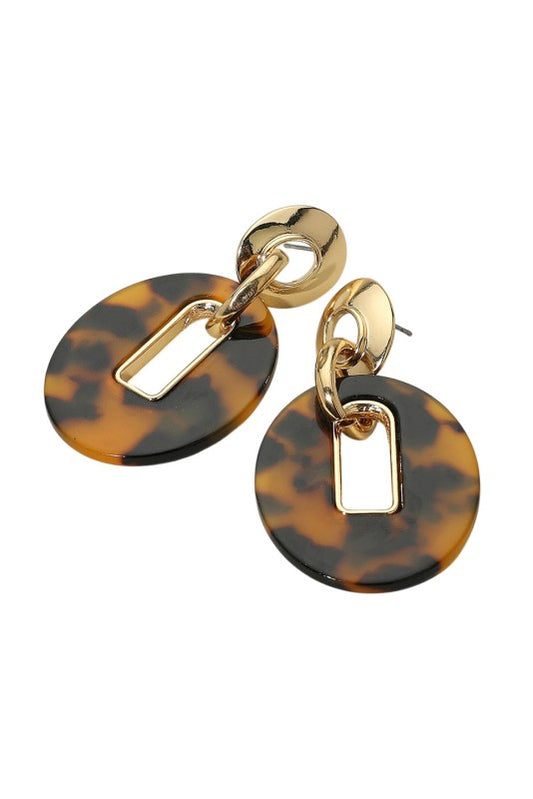 Tortoise & Gold Oval Link Drop Earring