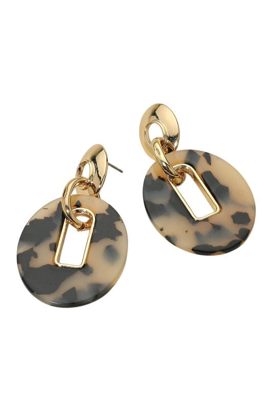 Tortoise & Gold Oval Link Drop Earring