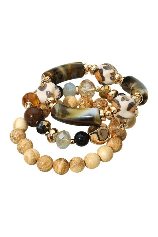 Leopard & Neutral Beaded Bracelet Set