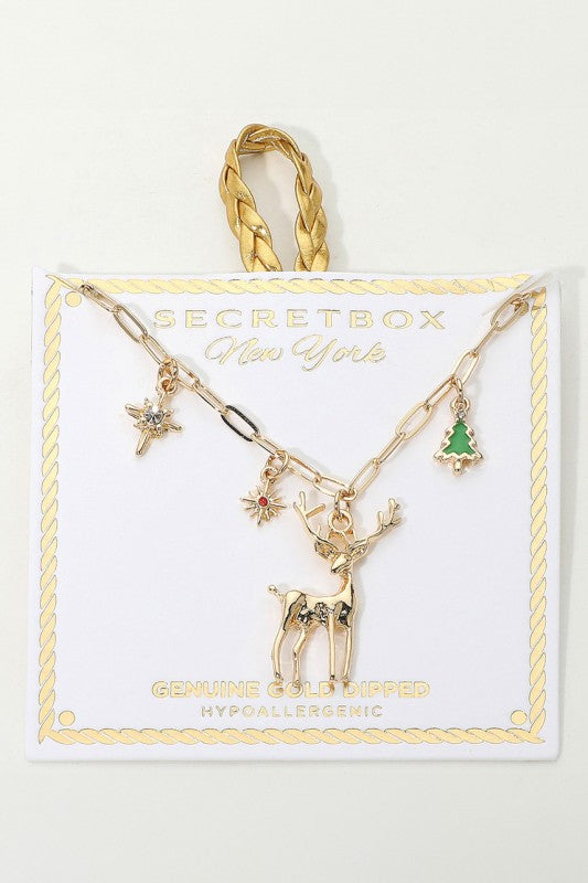 Reindeer Christmas Boxed Charm Necklace