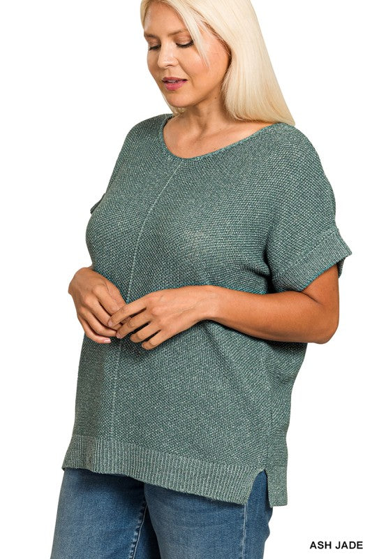 Center Seam V-Neck Cuff Sleeve Sweater