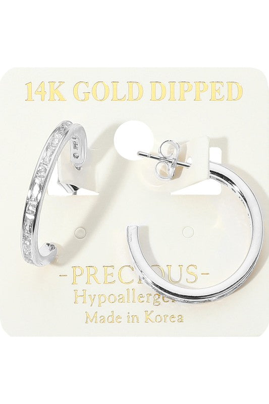 Thin CZ Stone Hoop Earrings