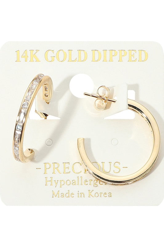 Thin CZ Stone Hoop Earrings