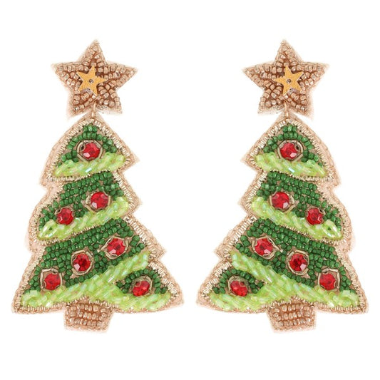 Beaded Star Topped Christmas Tree Earring