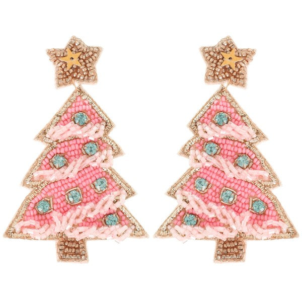 Beaded Star Topped Christmas Tree Earring